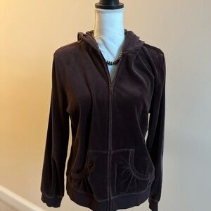 Brown Velour Hooded Zip-Up Jacket